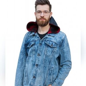 Vintage 80s Company One acid washed Denim hoodie Jacket XL-L